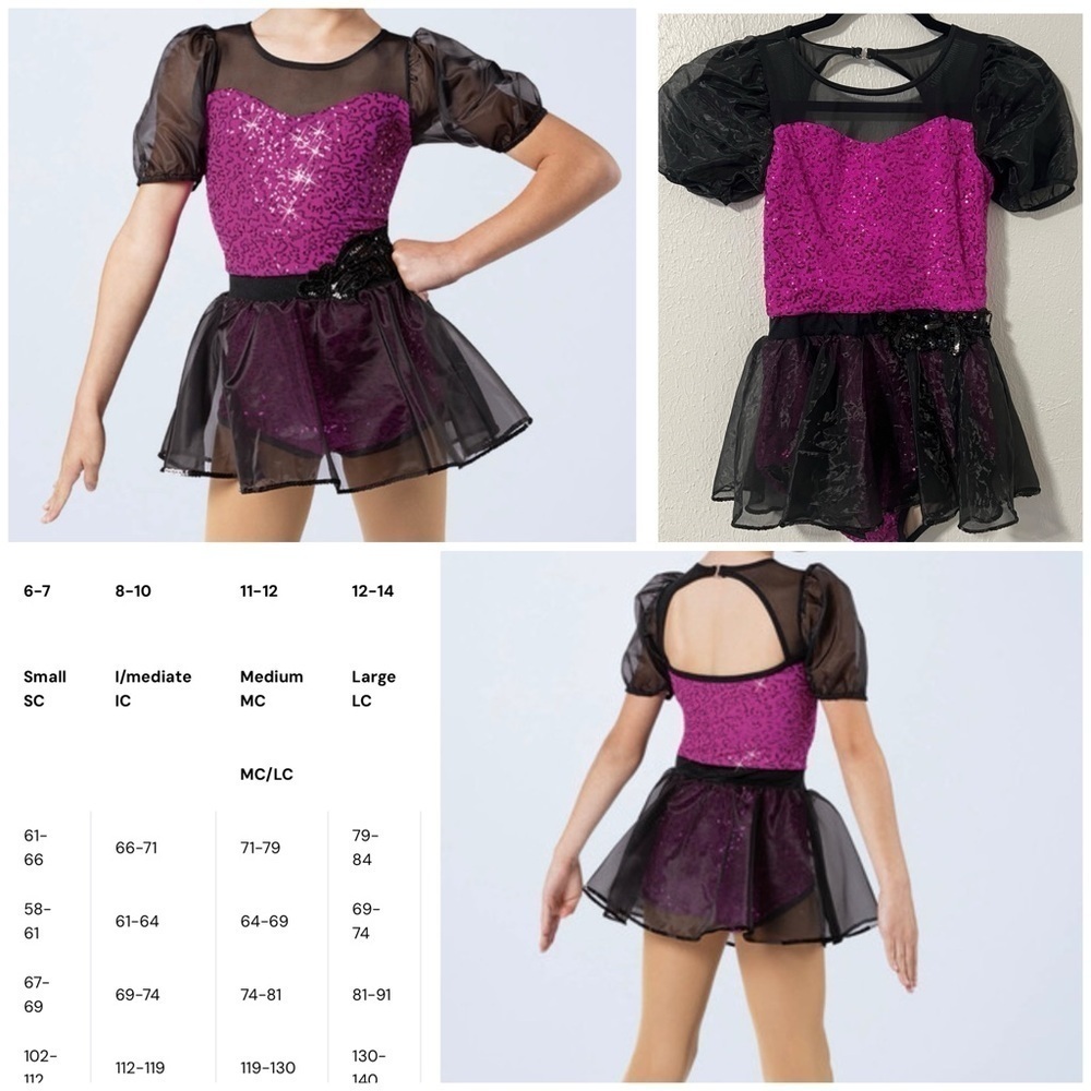 Weissman Girls Large LC (12-14) Plum & Black Dance Costume Sheer Sleeves #13799